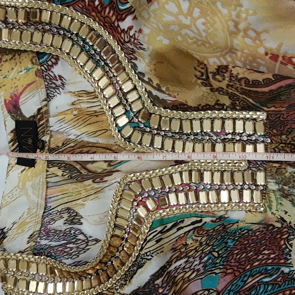 Iman Embellished Jeweled Boho Chic Balloon Sleeve Sheer Blouse Women’s Size 2X - Picture 9 of 15